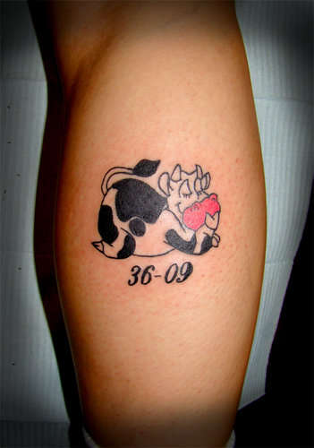 Memorial Cow Tattoo Design For Leg