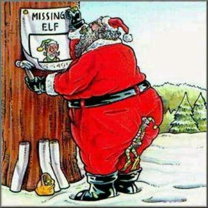 Missing Elf Funny Santa Cartoon Image