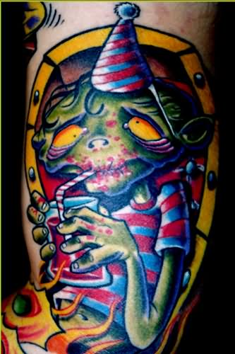 New School Zombie In Coffin Tattoo by Josh Woods