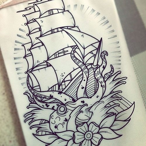 Octopus Ship Tattoo Design Idea