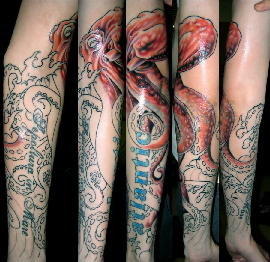 Octopus Sleeve Collab Tattoo by Opioid