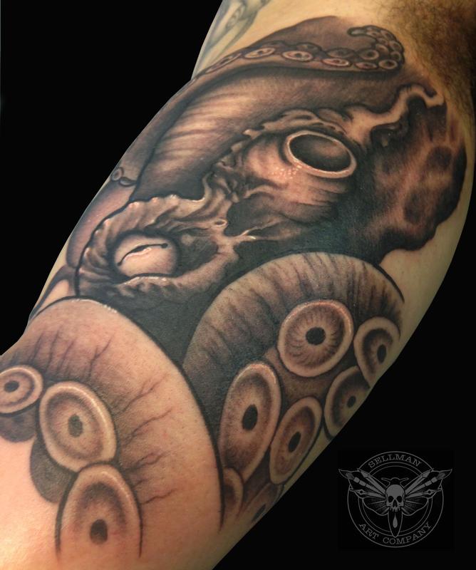 Octopus Tattoo On Bicep by Ben Sellman