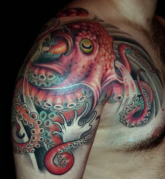 Octopus Tattoo On Shoulder And Chest