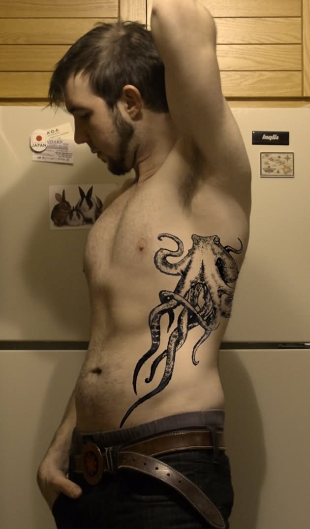 Octopus Tattoo On Side For Guys