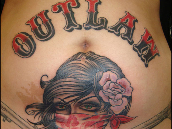 Outlaw - Girl Face Tattoo On Belly