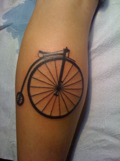 Penny Farthing Bike Tattoo On Leg Calf