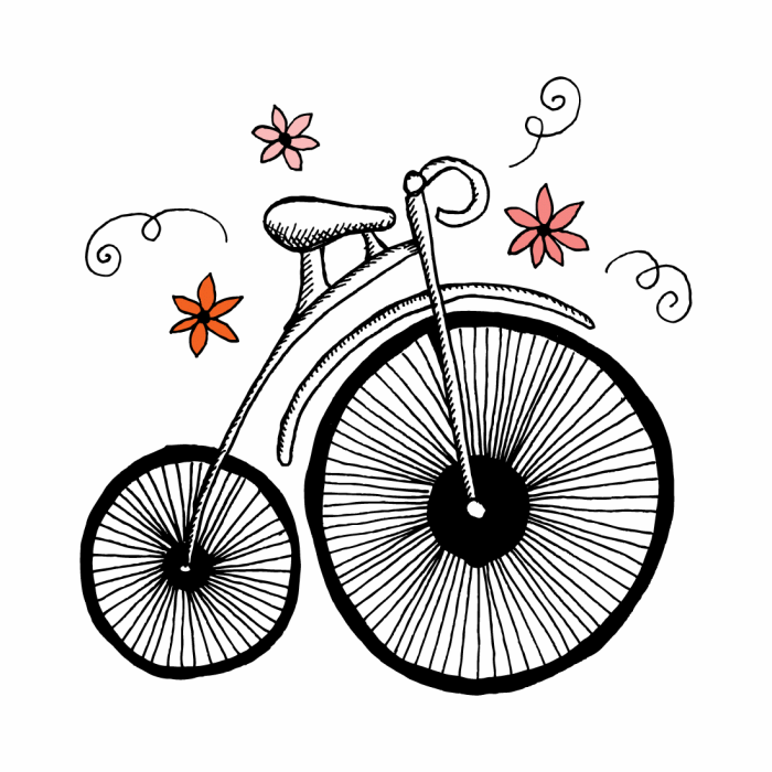 Penny Farthing Bike With Flowers Tattoo Design