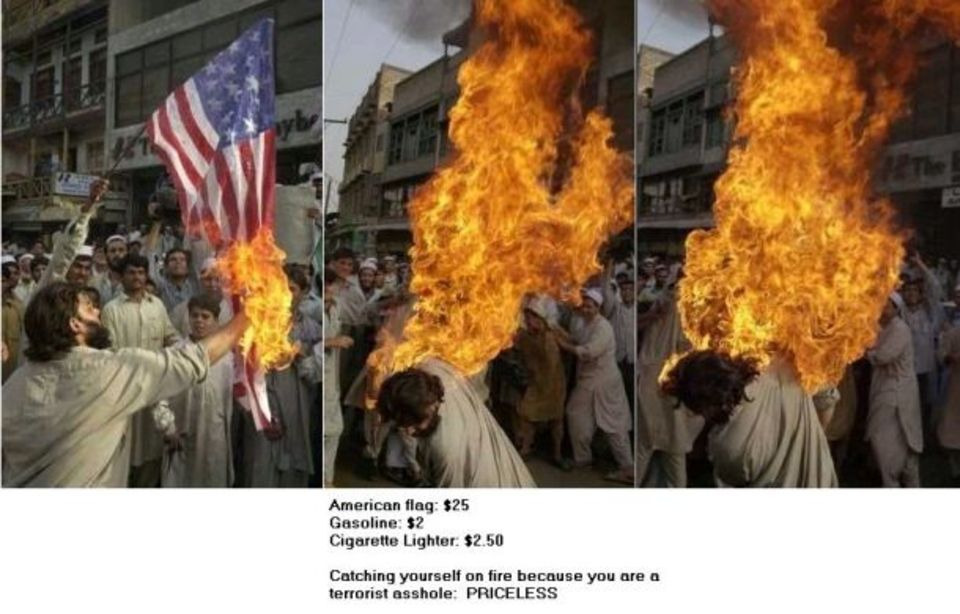 People Burning USA Flag Funny Terrorism Image