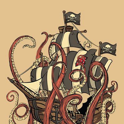Pirate Ship And Octopus Tattoo Design