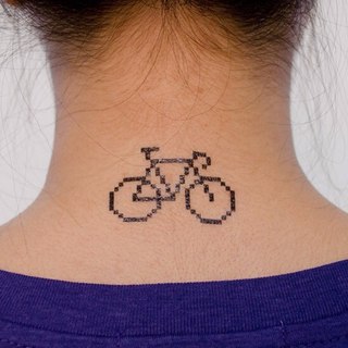 Pixel Bike Tattoo On Girl Back Neck