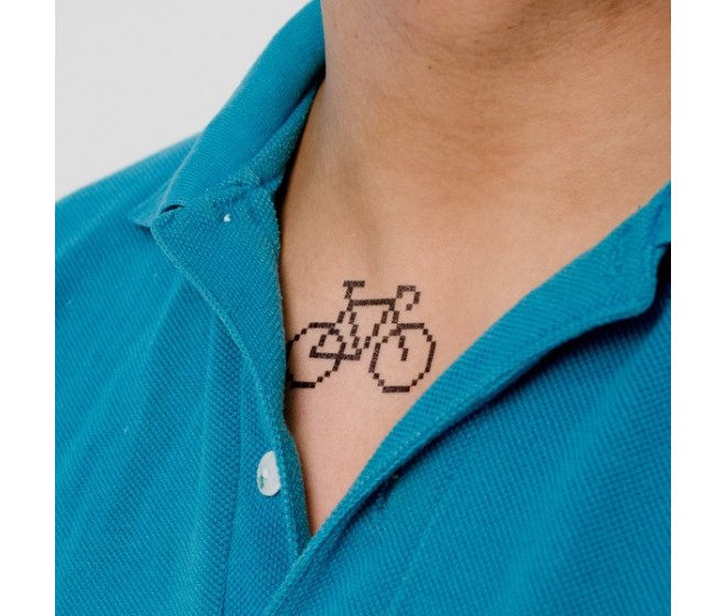 Pixel Bike Tattoo On Man Collarbone
