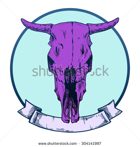 Purple Cow Skull With Ribbon Tattoo Design