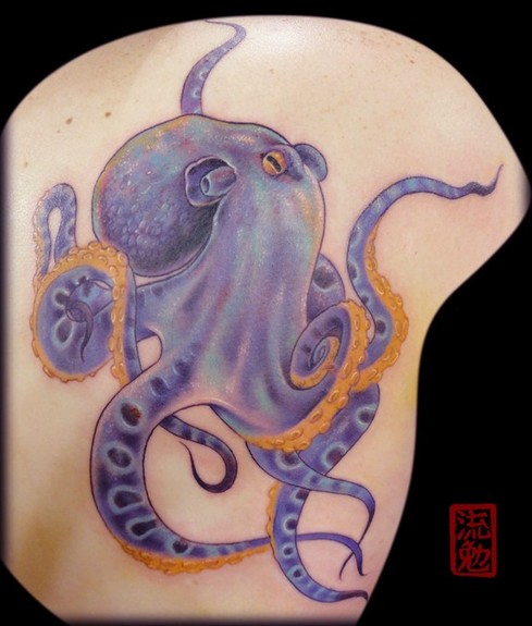 Purple Octopus Tattoo Side Design