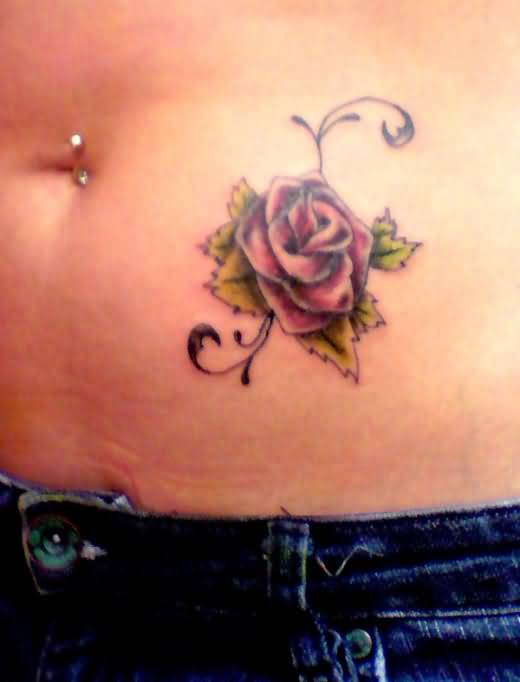 Purple Rose Tattoo On Belly