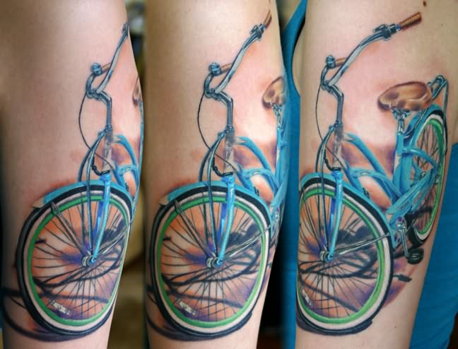 Realistic Bike Tattoo Design For Leg
