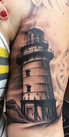 Realistic Lighthouse Tattoo On Side Rib