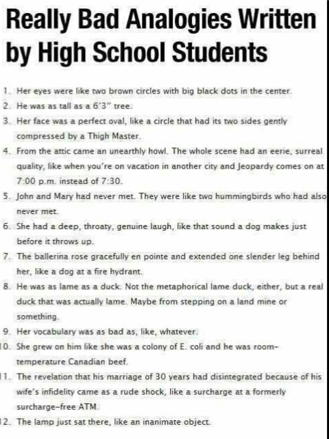 Really bad Analogies Written By High School Students Funny Image