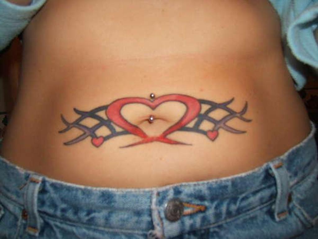 Red Heart Tattoo On Belly Button