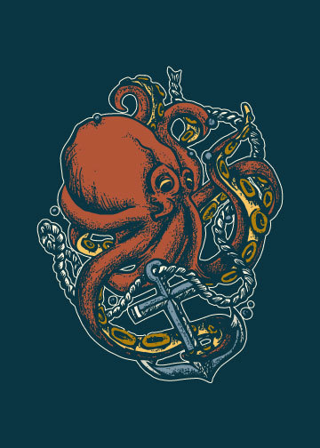 Red Kraken With Anchor Tattoo Design