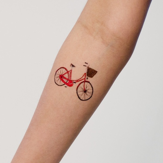 Red Simple Bike Tattoo On Forearm