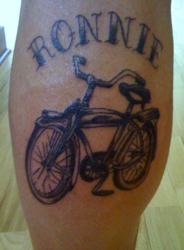 Ronnie - Black Bike Tattoo On Leg Calf