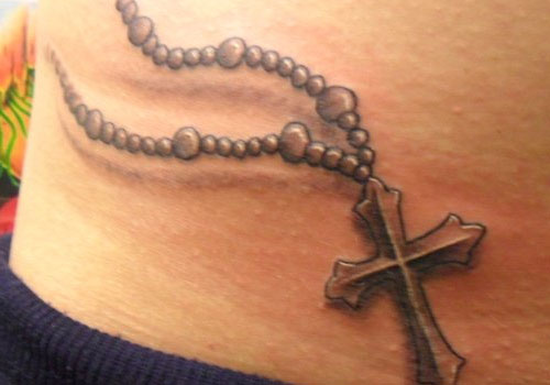 Rosary Cross Tattoo Design For Belly