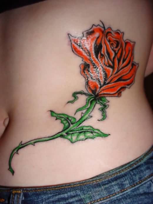 Rose Tattoo On Side Belly