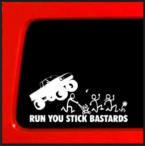 Run You Stick Bastards Funny Sticker Image