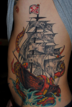 Sail Octopus Ship Tattoo by The Red Parlour