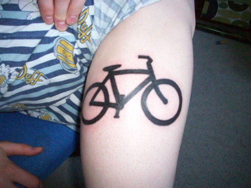 Silhouette Bike Tattoo Design For Leg Calf