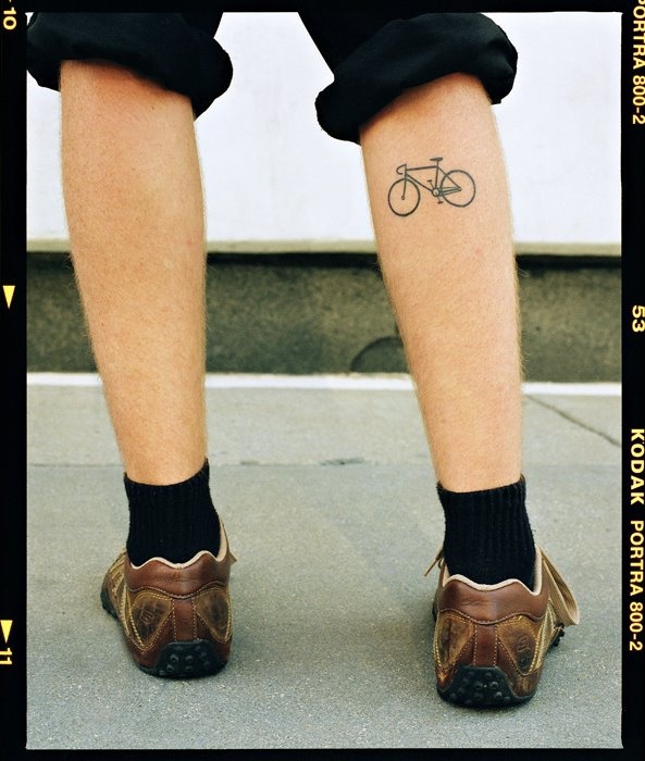 Simple Bike Tattoo On Leg Calf