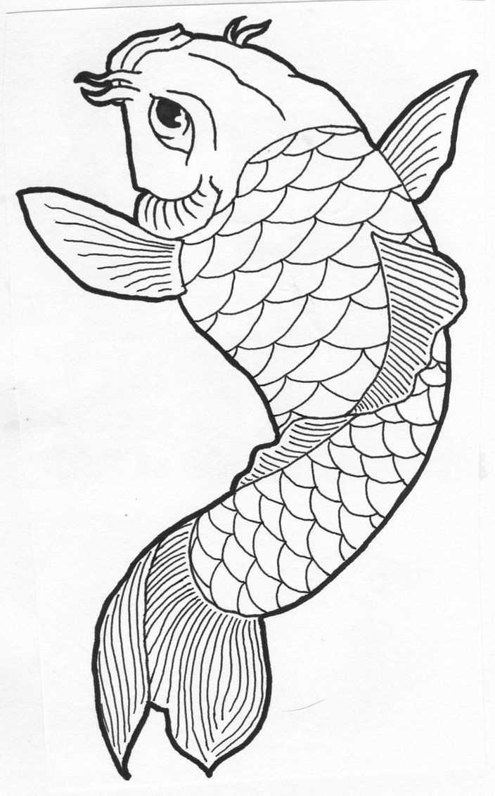 Simple Black Carp Fish Tattoo Stencil