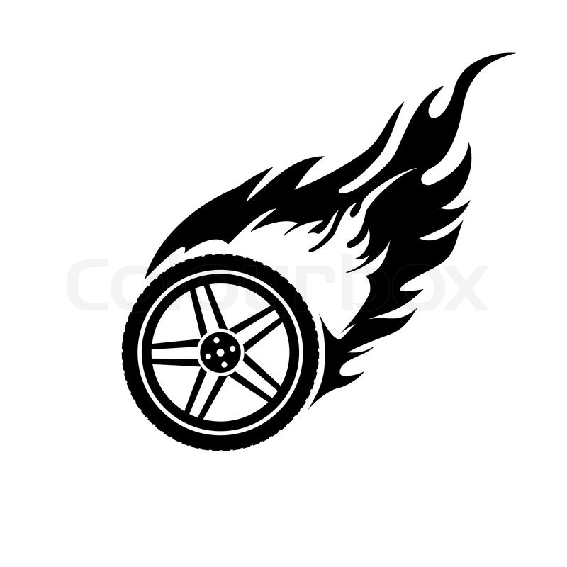 Simple Black Flaming Bike Wheel Tattoo Stencil