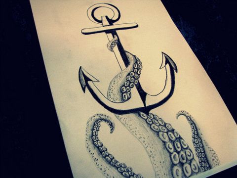 Simple Kraken With Anchor Tattoo Design
