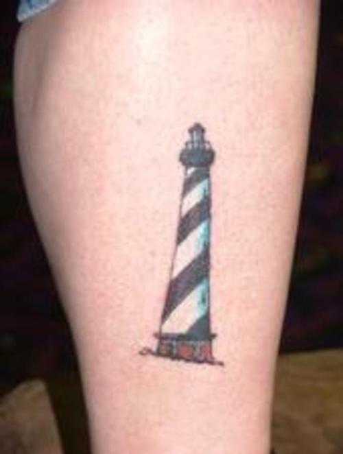 Simple Lighthouse Tattoo On Leg