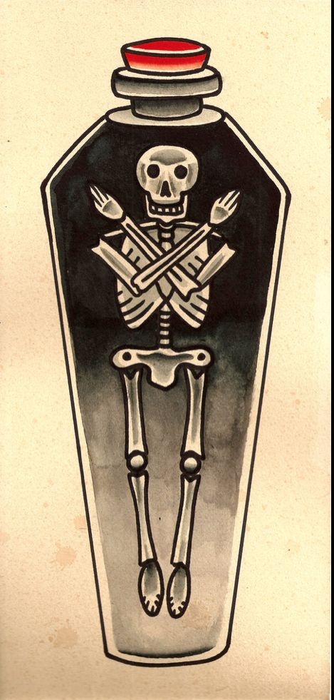Skeleton Coffin Tattoo Design