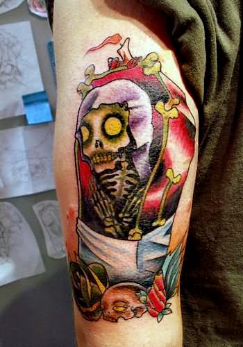 Skeleton Coffin Tattoo On Arm Sleeve By Nick Filth