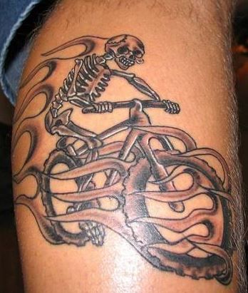 Skeleton Riding Mountain Bike Tattoo Design