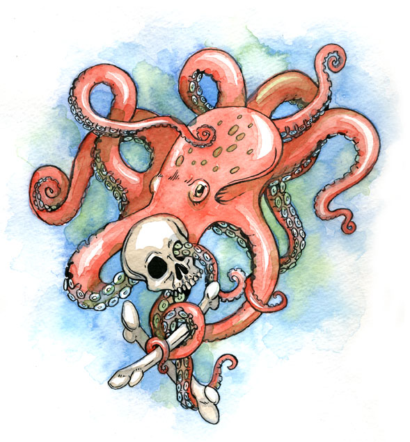 Skull And Octopus Tattoo Design