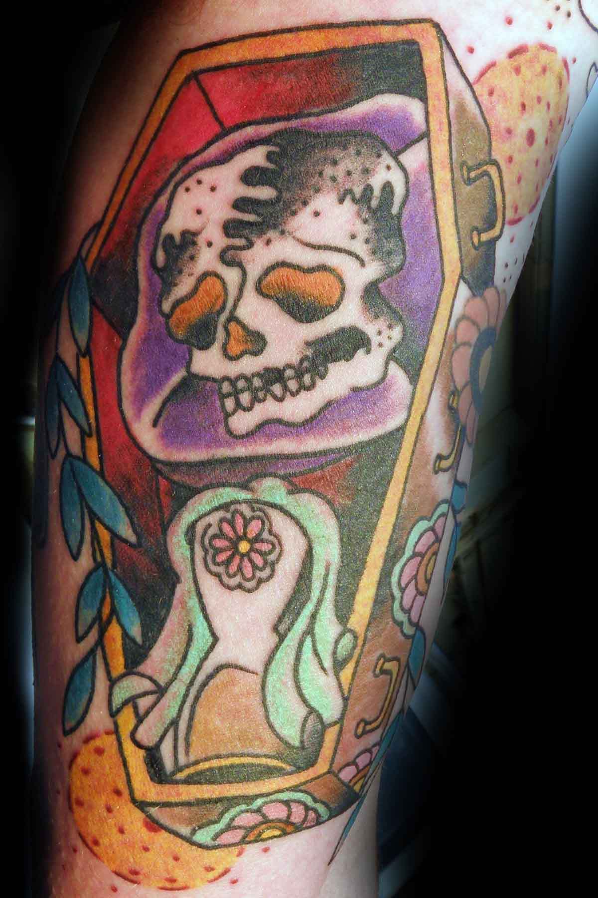 Skull In Coffin Tattoo Design Idea