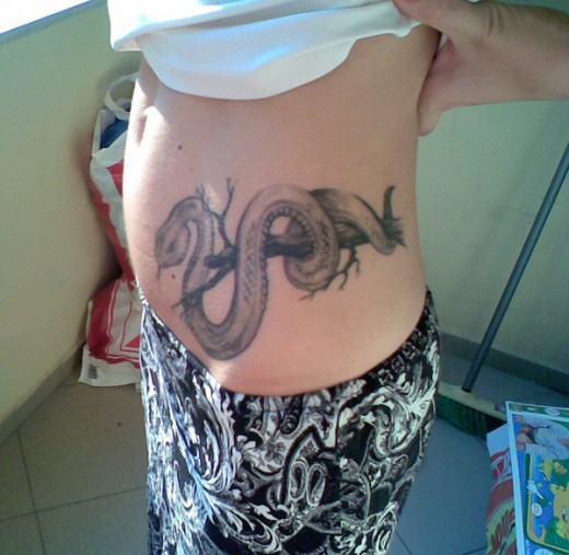 Snake Tattoo On Side Belly