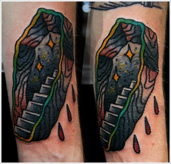 Stairs In Coffin Tattoo On Forearm