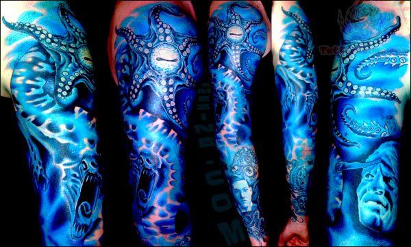 Star Fish And Octopus Sleeve Tattoo