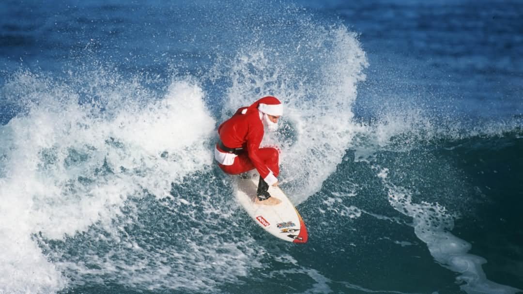 Surfing Santa Funny Image