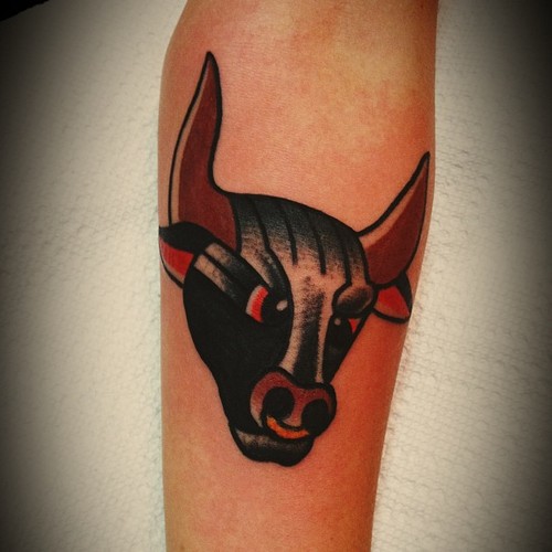 Traditional Cow Head Tattoo Design For Forearm