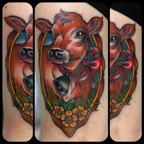 Traditional Cow In Frame Tattoo Design