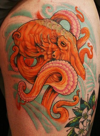 Traditional Kraken Tattoo Design For Thigh