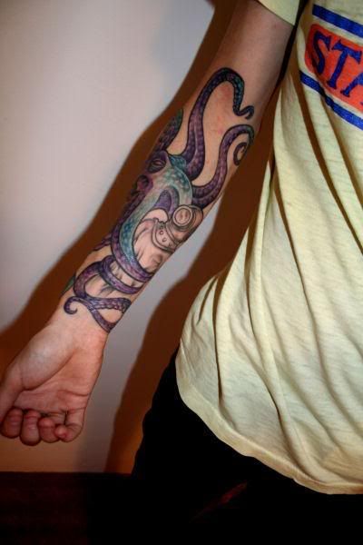 Traditional Kraken Tattoo On Right Forearm