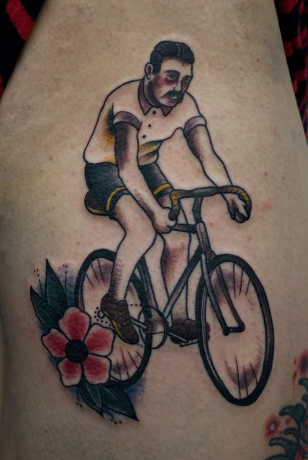 Traditional Man Riding Bike Tattoo Design