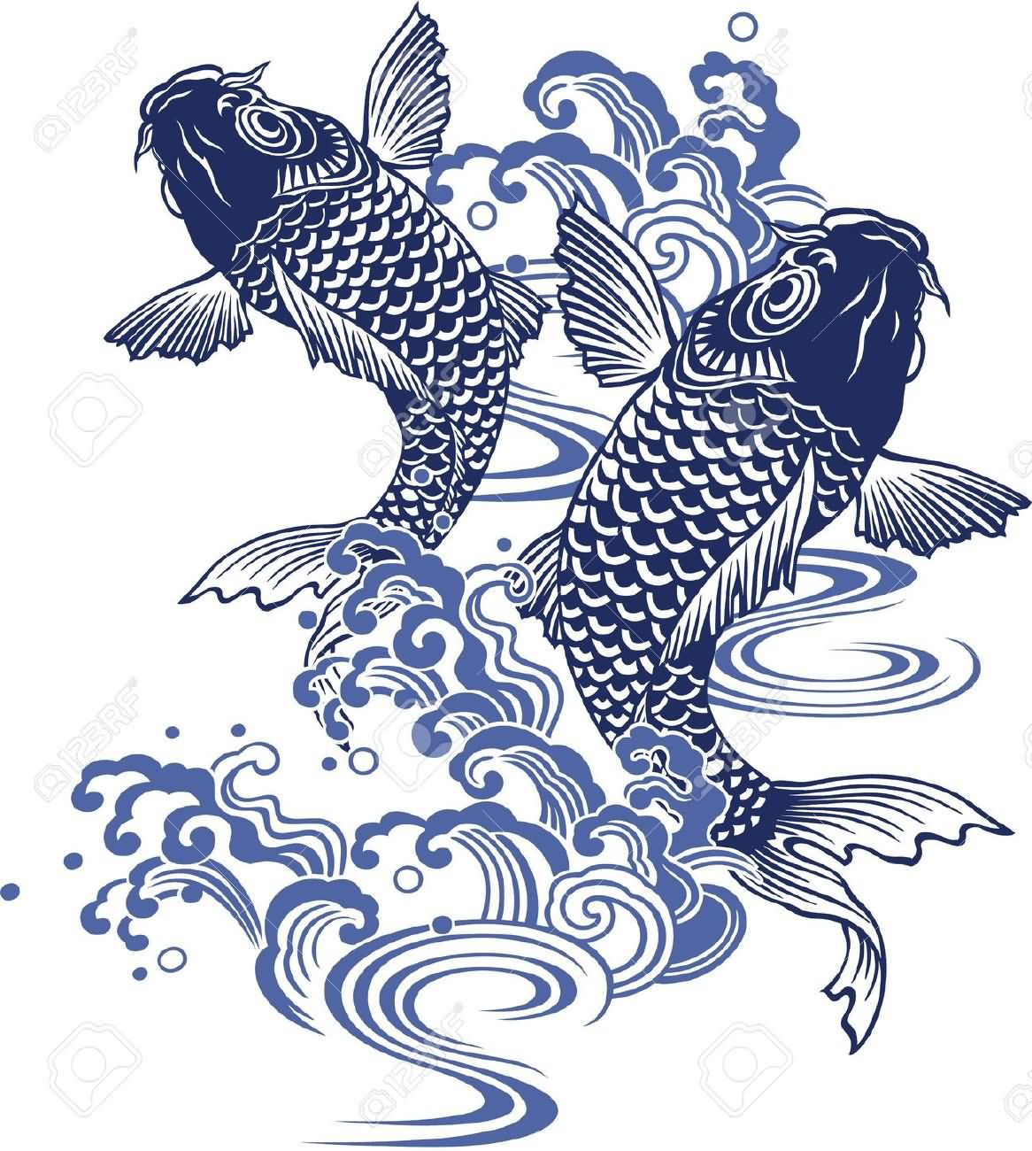 Traditional Two Carp Fish Tattoo Design